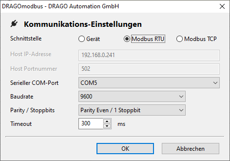 Modbus RTU - Anschluss über einen RS485-Konverter